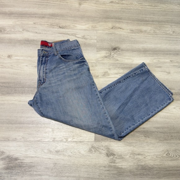Guess Men Jeans Denim Vintage Light Wash Blue Straight Leg USA Sz 34x32 - Picture 1 of 14